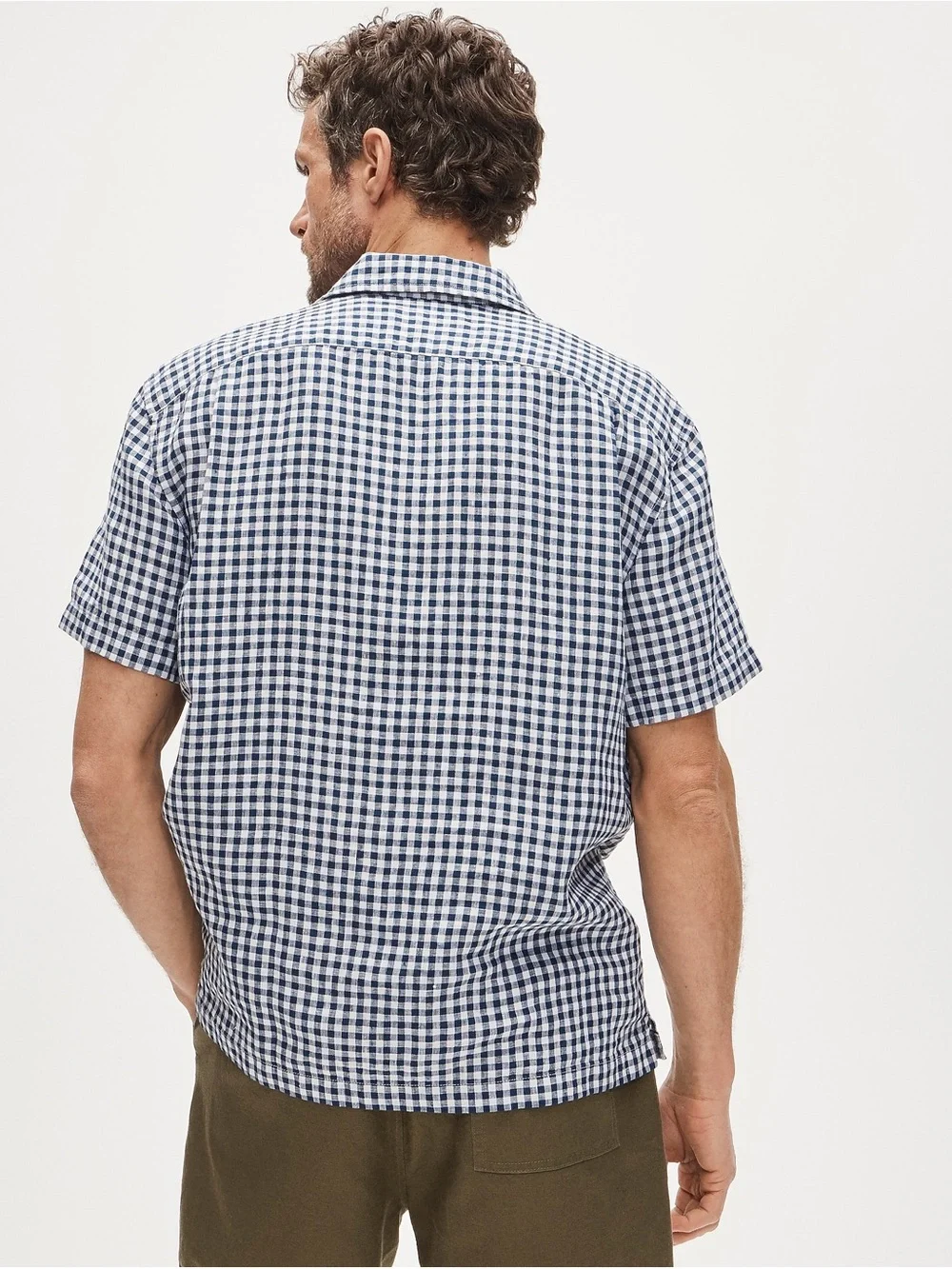 J. Crew Navy and White Gingham Short-Sleeve Button-Down Shirt Size L